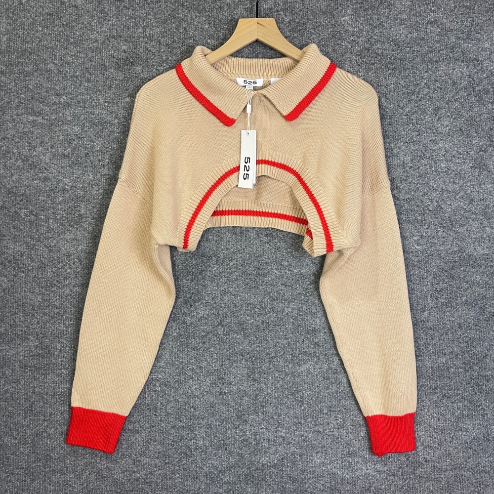 NEW 525 America Shrug Sweater Womens Medium Tan Cropped Collared Knit Bolero